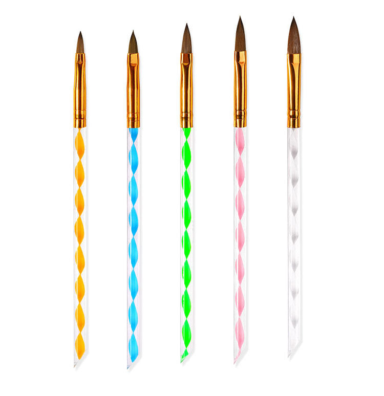 NBR030  Factory wholesale nail salon special spiral nail brushes 5 sets of acrylic brush mink hair crystal pen nail tools