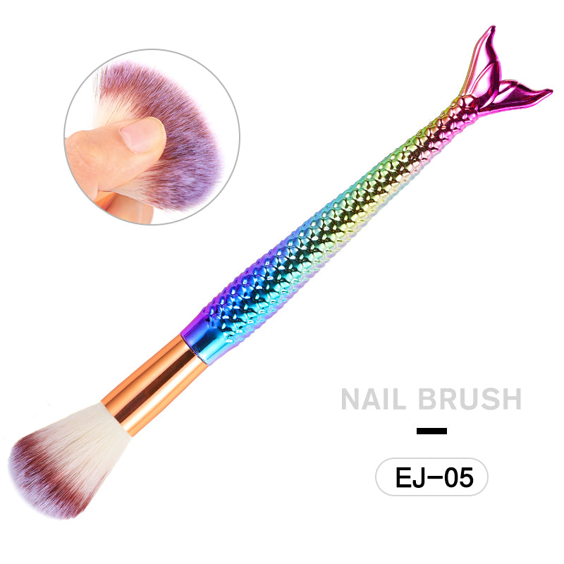 NBR017  ForLife Nail Art Brush Pen Mermaid Soft Fluffy Dust Clean Glitter Powder Remover Gradient Color Handle Blush Makeup Tools