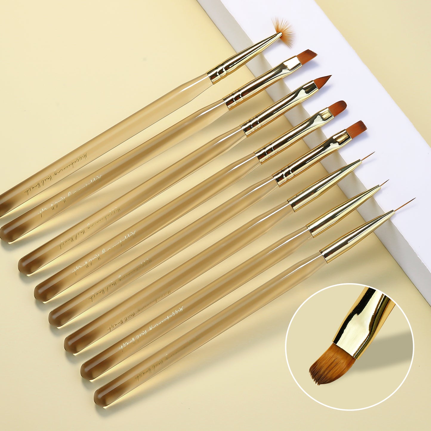 NBR046 New Simple Ice Transparent Brown Acrylic Nail Art Brush Flat Head Round Head Nail Art Paint Pen