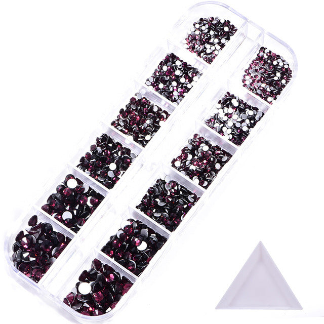 NRS016 ForLife Hot sale style glass flat bottom rhinestone 12 grid set nail art rhinestone shiny crystal nail art accessories