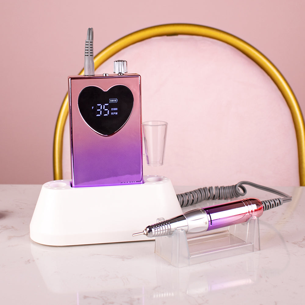 FNDM016 New Heart shape Portable Cordless Rechargeable Desktop Nail Drill Machine with 35000 rpm electric nail drill E file