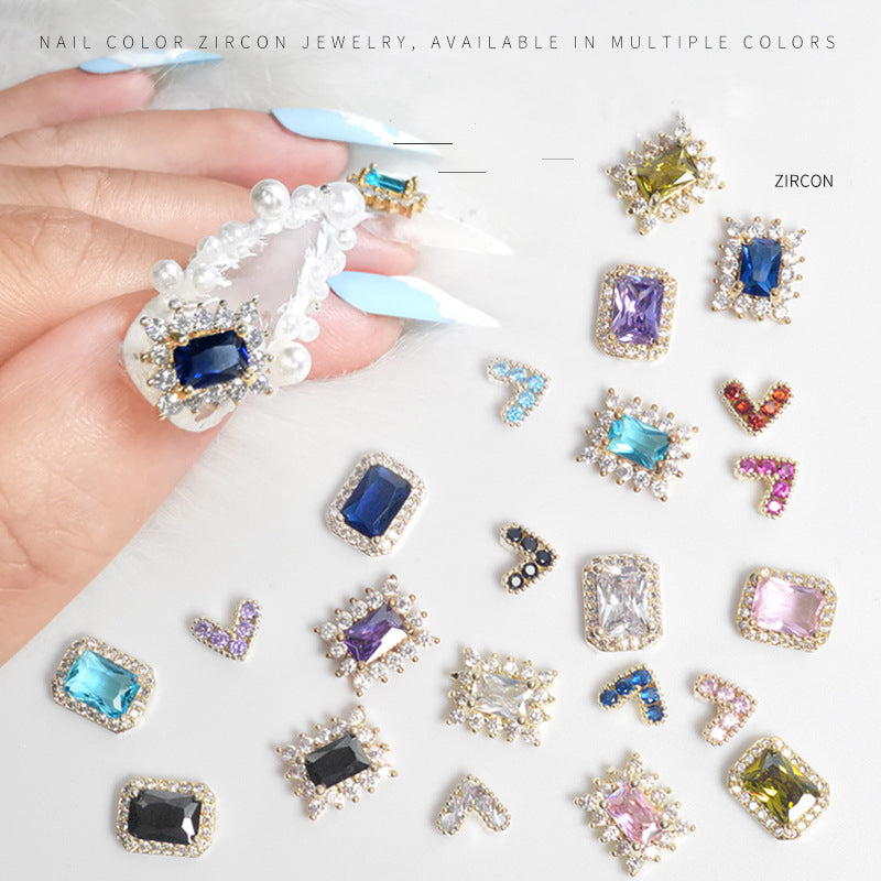 NZJ042 Colorful Zircon Gemstone Octagon Heart Diamond Alloy DIY Nail Art Charms for Nail Manicure Design