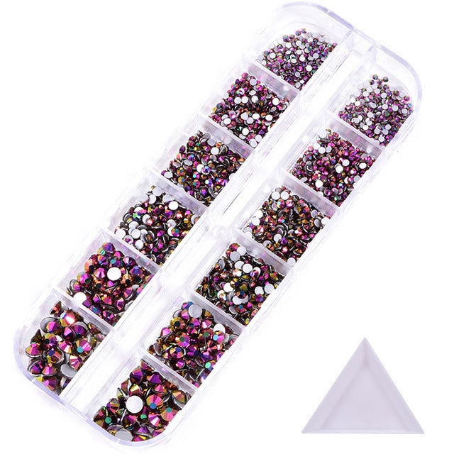 NRS016 ForLife Hot sale style glass flat bottom rhinestone 12 grid set nail art rhinestone shiny crystal nail art accessories