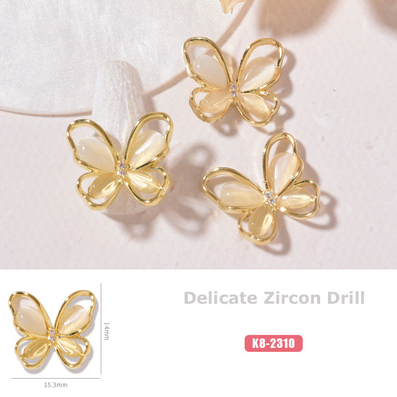 NZJ059 New cat eye butterfly 3D love bear jewelry bow luxury alloy zircon nail decoration
