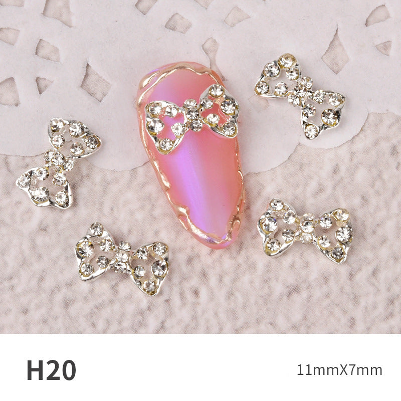NZJ060 new Bowknot Nail Jewelry Shiny Japanese Alloy Rhinestone Nail Jewelry Pearl Diamond Jewelry