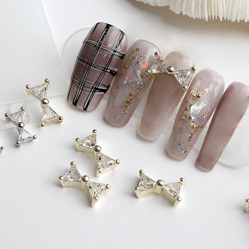 NZJ045 Luxury Rhinestones Gems Butterfly Bow Tie Silver Zircon Metal Alloy 3D Nail Charms