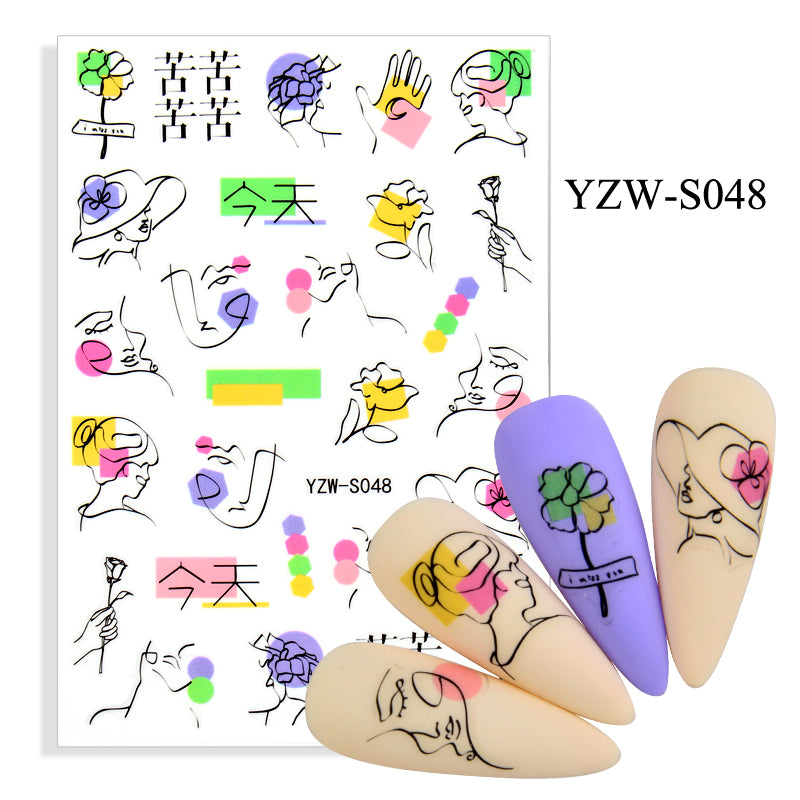 NS5D003 Hot Sale Simple Line Geometric Face Nail Sticker Avocado Fruit Nail Sticker 3d