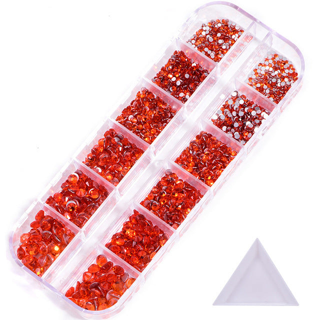 NRS016 ForLife Hot sale style glass flat bottom rhinestone 12 grid set nail art rhinestone shiny crystal nail art accessories