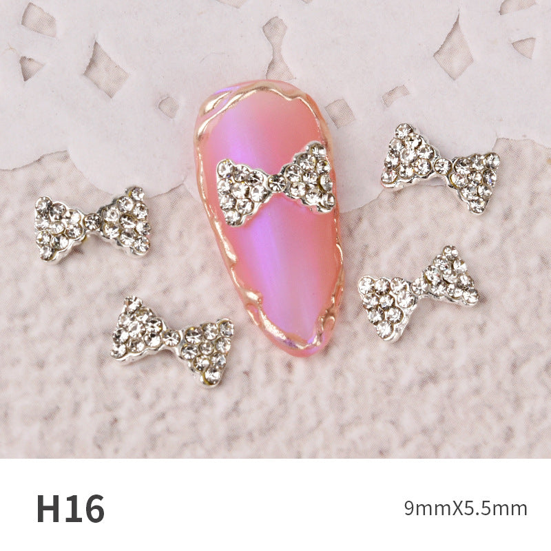 NZJ060 new Bowknot Nail Jewelry Shiny Japanese Alloy Rhinestone Nail Jewelry Pearl Diamond Jewelry