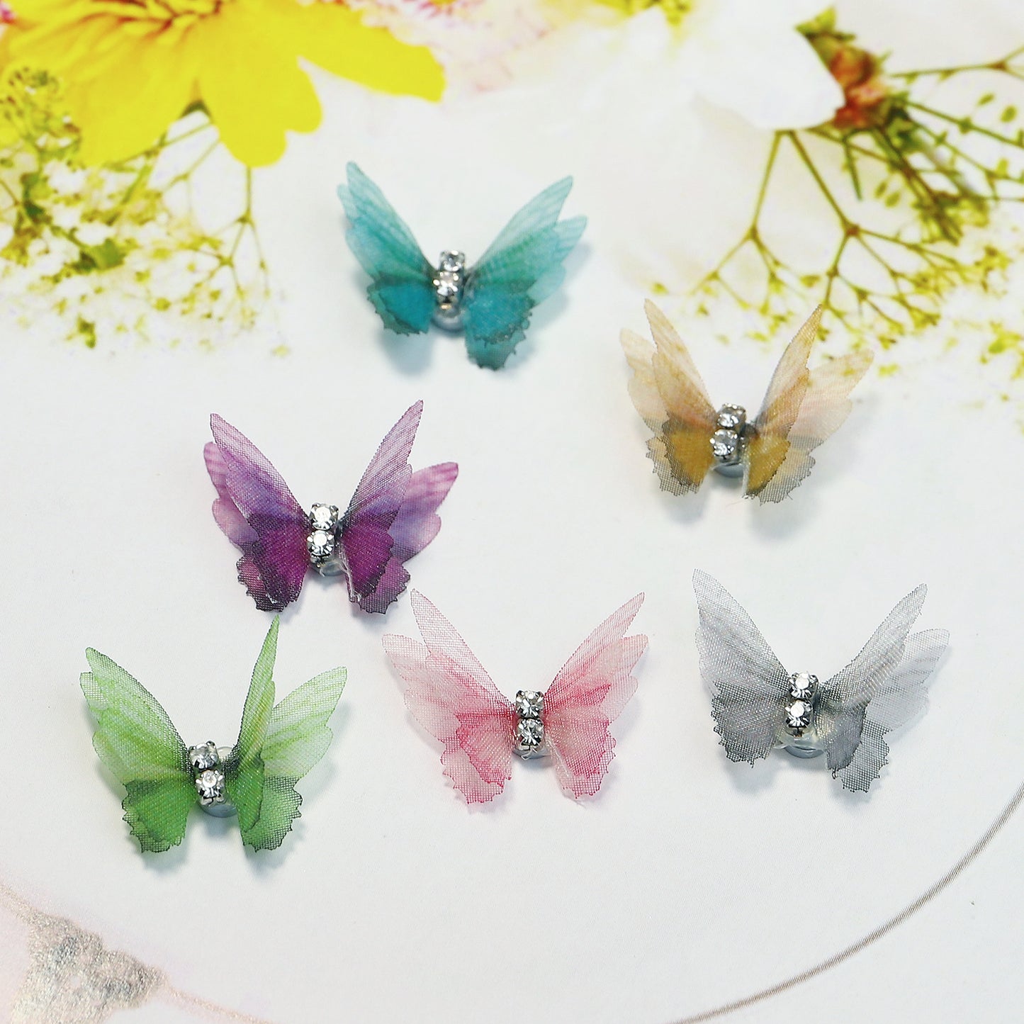 NZJ010 New Magnetic Removable Nail Art Simulation Butterfly Jewelry 6 Grid/Boxed Tulle Butterfly Jewelry