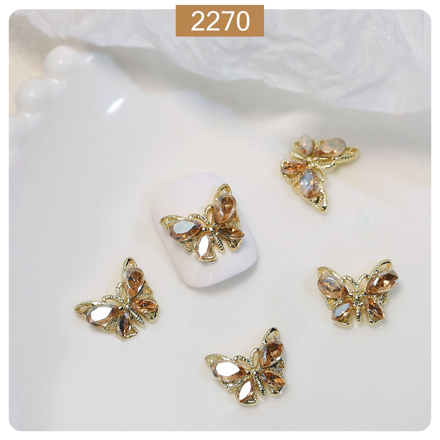 NZJ049 New luxury shiny 3D alloy crystal butterfly zircon nail accessories wholesale