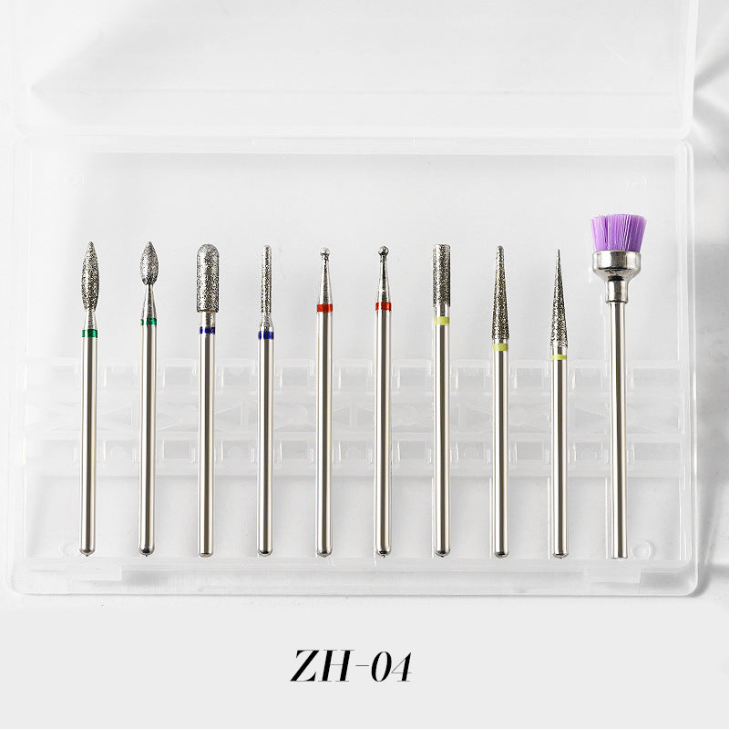NDB003 10pcs Diamond Rotate Burr Nail Drill Bits Set Silicone Polishing Accessories Manicure Electric Machine Cutters Tool
