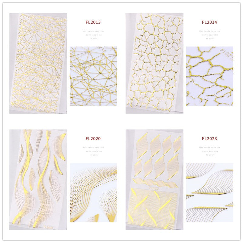 NS5D017  ForLife 3D Mesh Nail Art Sticker Gold Silver Lace Hollow Net Line Foil Design Manicure Decal Wraps Decorations Accessories