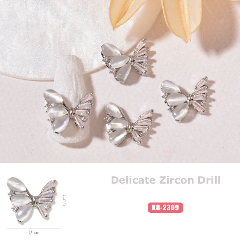 NZJ059 New cat eye butterfly 3D love bear jewelry bow luxury alloy zircon nail decoration