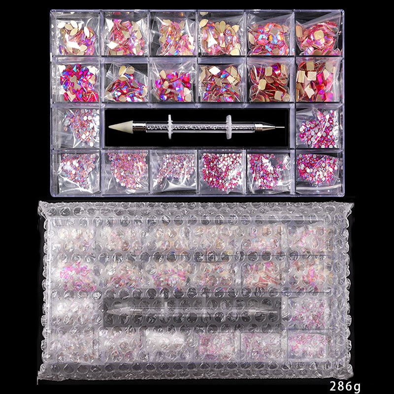 NRB011 3D Diamond Colorful Boxed Nail Rhinestone Glitter Flat Glass Shaped Nail Art Decoration Accessories Shiny Jewelry Set