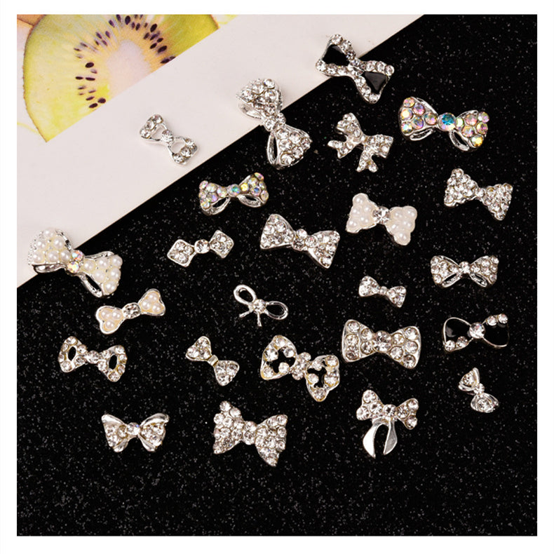 NZJ060 new Bowknot Nail Jewelry Shiny Japanese Alloy Rhinestone Nail Jewelry Pearl Diamond Jewelry