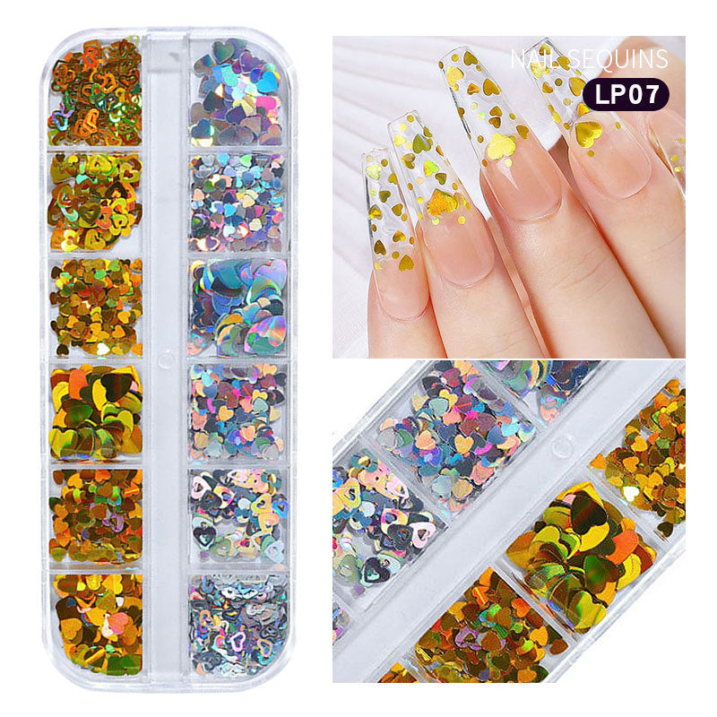 NDE045 New Nail Art Love Heart Sequins Symphony Laser Sparkle Small Red Heart Nails Ultra-thin Peach Heart Patch Jewelry