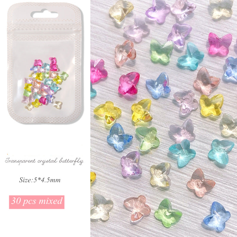 NZJ013 30pcs mixed Nail Crystal Butterfly Summer Color Clear 3D Butterfly Nail Art Jewelry