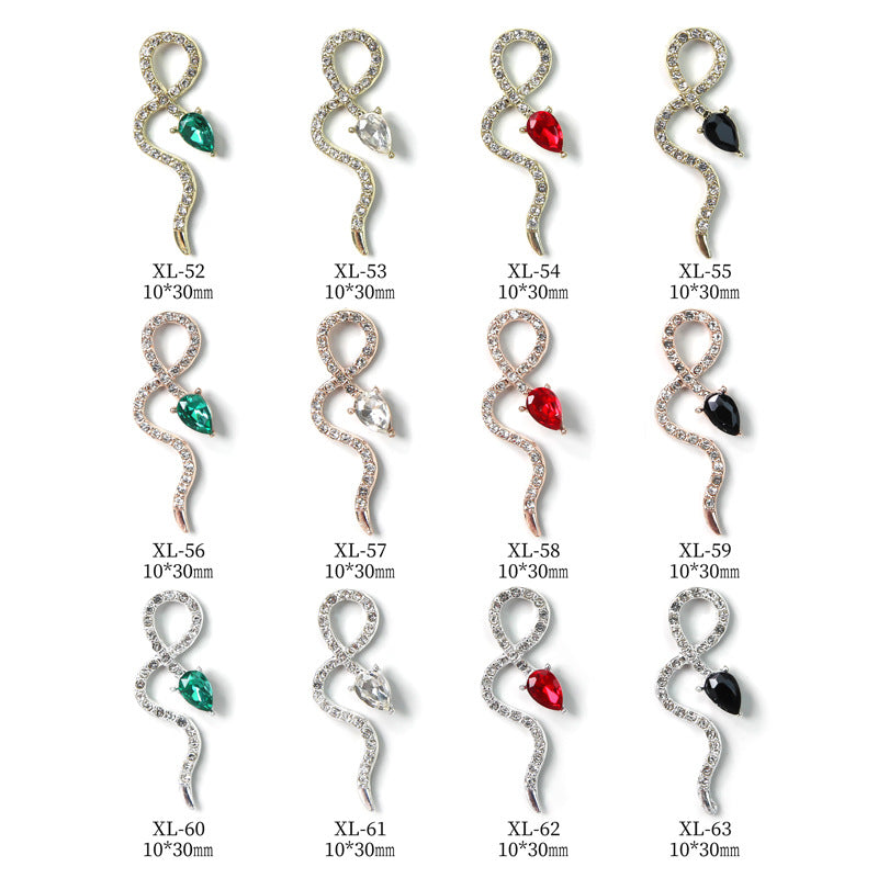 NZJ003 Trend Snake Nail Jewelry Shinny Diamond Crystal 3D Zircon Snake Nail Art Charms In Bulk For Nail Zircon Decoration