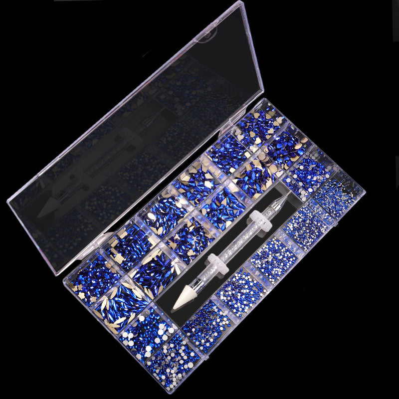 NRB002 Sapphire blue Nail Art Mix Shape Fancy Shaped In Box Flat Bottom Glass nail rhinestone art decoration rhinestones