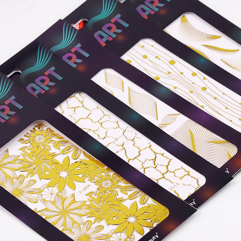 NS5D017  ForLife 3D Mesh Nail Art Sticker Gold Silver Lace Hollow Net Line Foil Design Manicure Decal Wraps Decorations Accessories