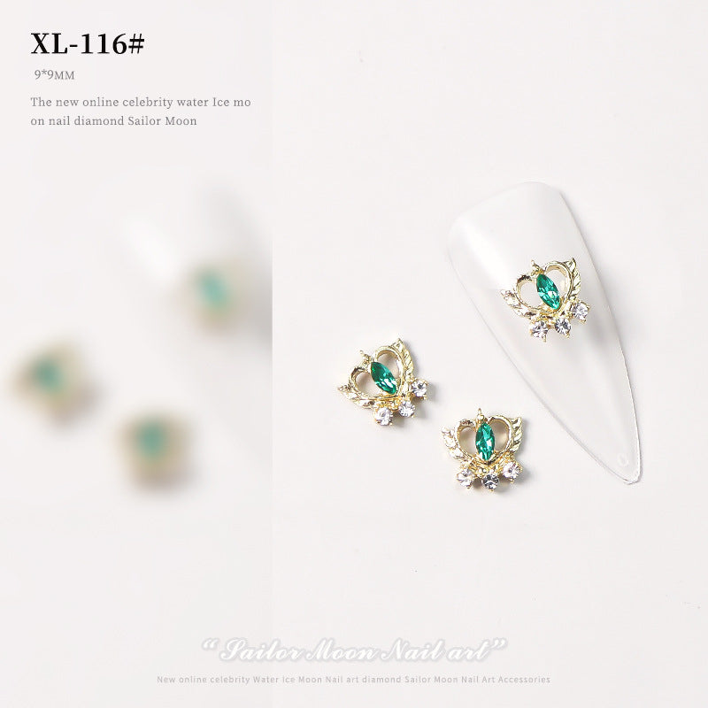 NZJ068 Loving Heart Nail Decorations Valentine's Day Luxury Diamond Gilding Charms Glitter Hearts Shape Rhinestones Nail Supplies