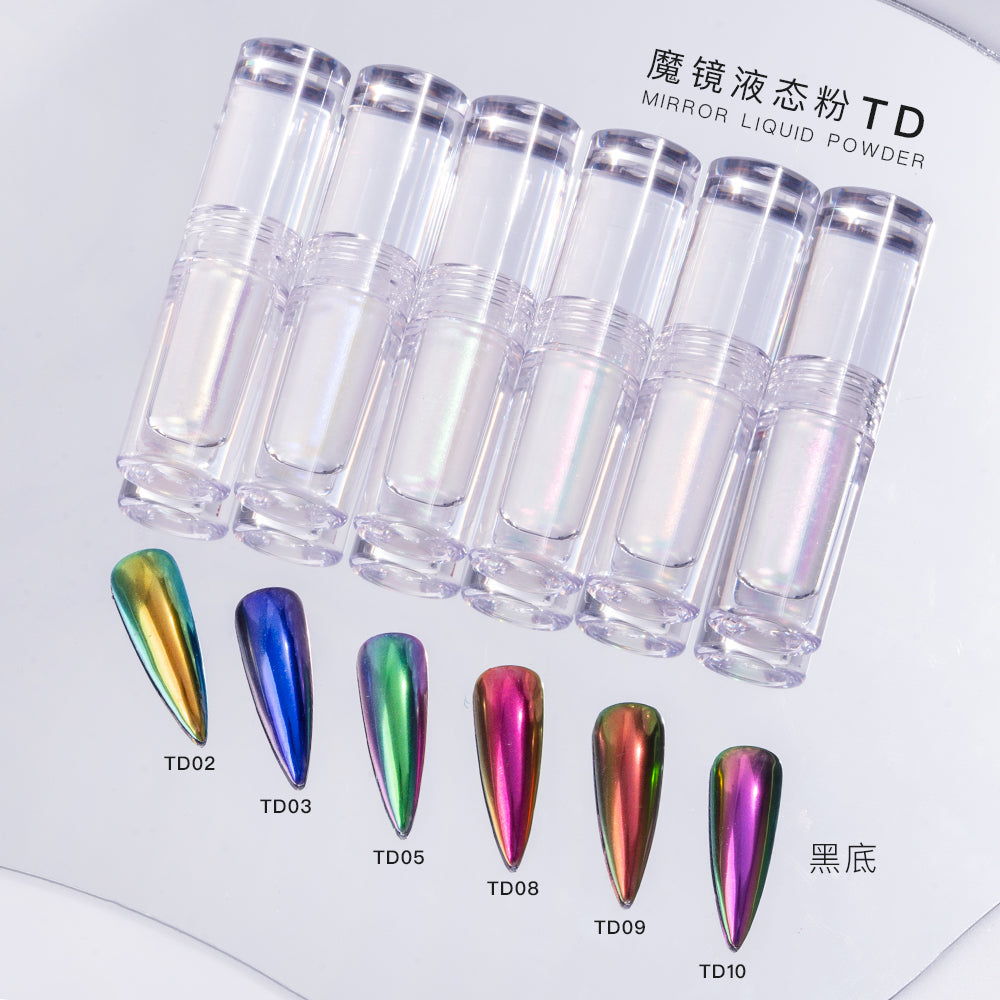 FNP013 Round tube wholesale TD series 6 colors liquid magic mirror powder used for art nail decoration