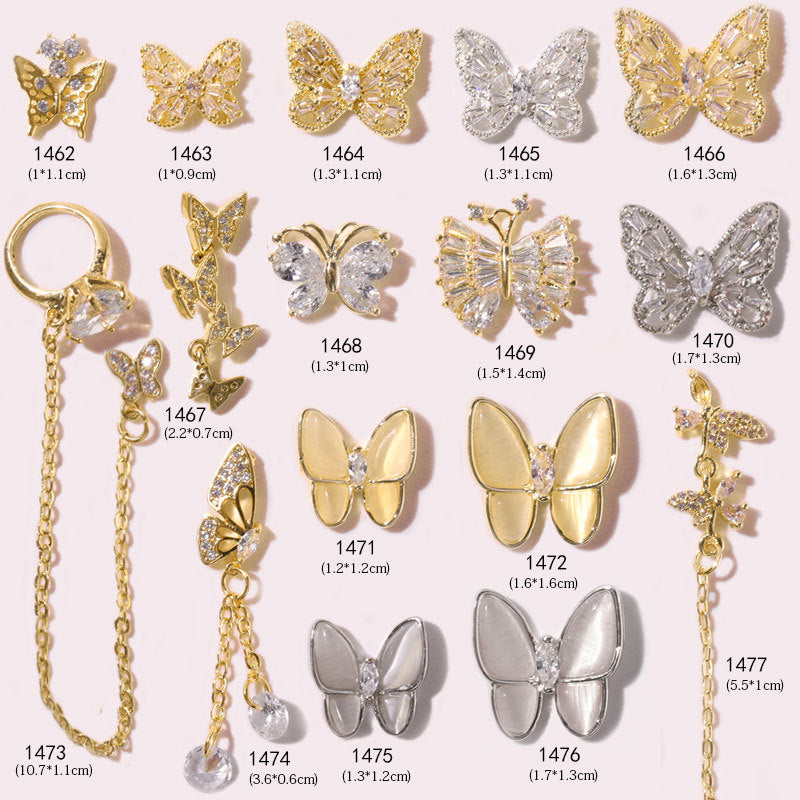 NDE020 ForLife 3D metal butterfly Zircon diamond Nail art decorations rhinestone jewelry alloy zircon tassel pendant nail acc