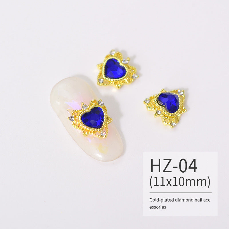 NZJ004 Luxury Metal Heart Alloy Nail Charms 3D Nail Art Rhinestone Crystal Zircon For Manicure Decoration Accessories