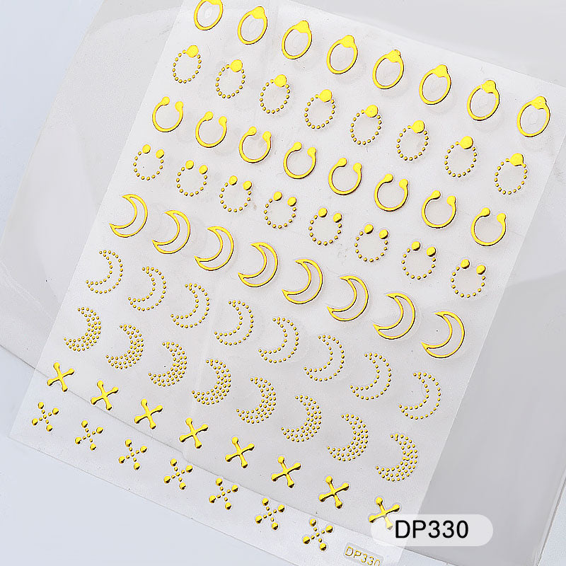 NS5D015  ForLife 1 Sheet Metallic Nail Art Stickers Mixed Geometric Patterns 3d Gold Hollow Adhesive Sticker Decoration