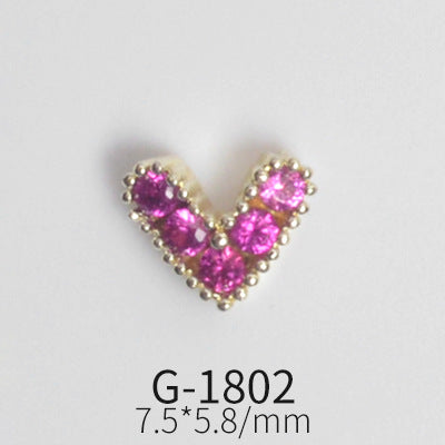 NZJ042 Colorful Zircon Gemstone Octagon Heart Diamond Alloy DIY Nail Art Charms for Nail Manicure Design