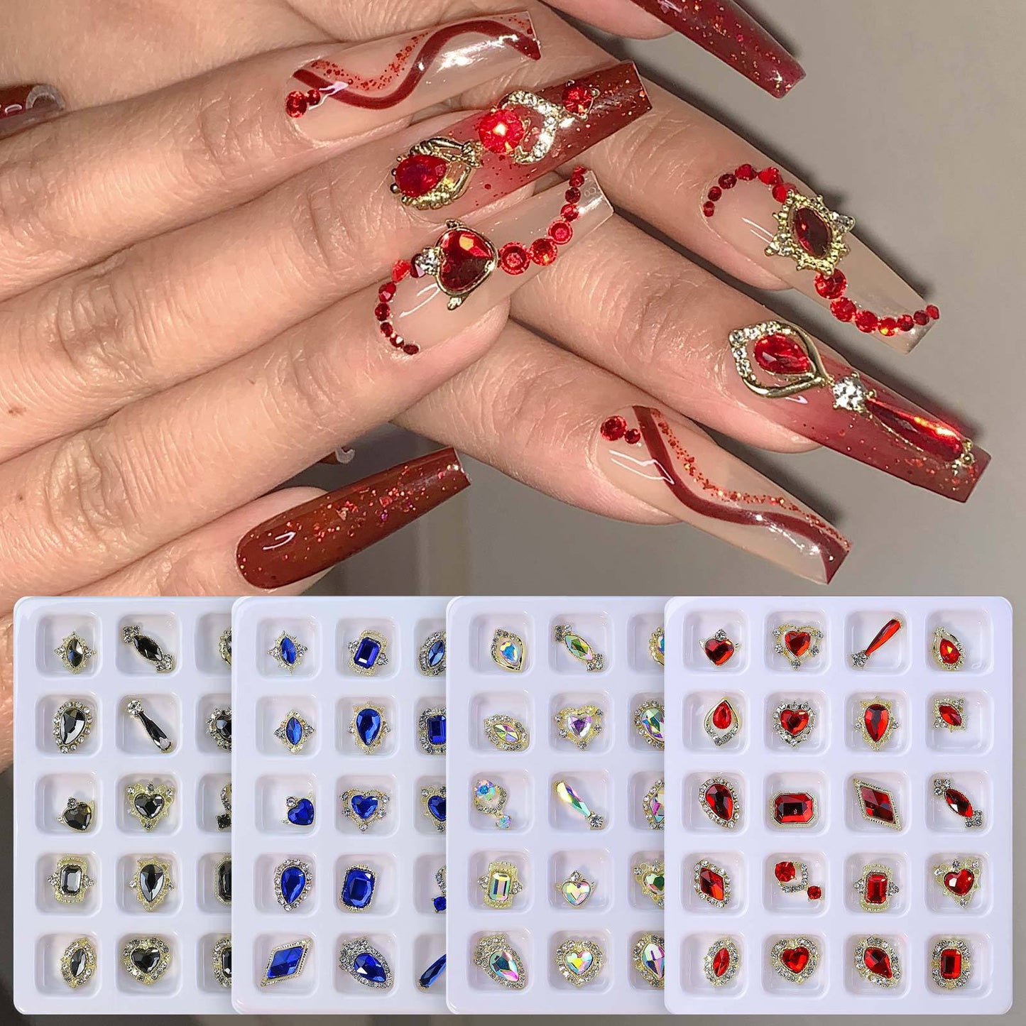 NZJ052 20pcs Alloy Nail Art Charm ornaments Love diamond zircon Super Shimmer Color shaped