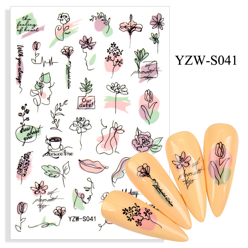 NS5D003 Hot Sale Simple Line Geometric Face Nail Sticker Avocado Fruit Nail Sticker 3d