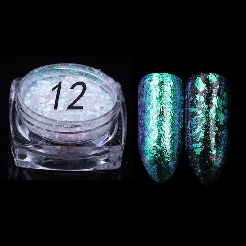 FNP054 12 Colors Magic Mirror Acrylic Powder Nail Art Laser Colorful Transparent Powder Nail Art Decoration