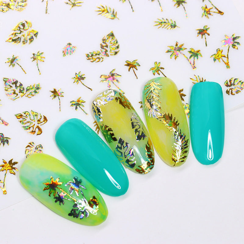 NS5D024  ForLife 1 Sheet Metallic Nail Art Stickers The golden leaves 3d Gold Hollow Adhesive Sticker Decoration
