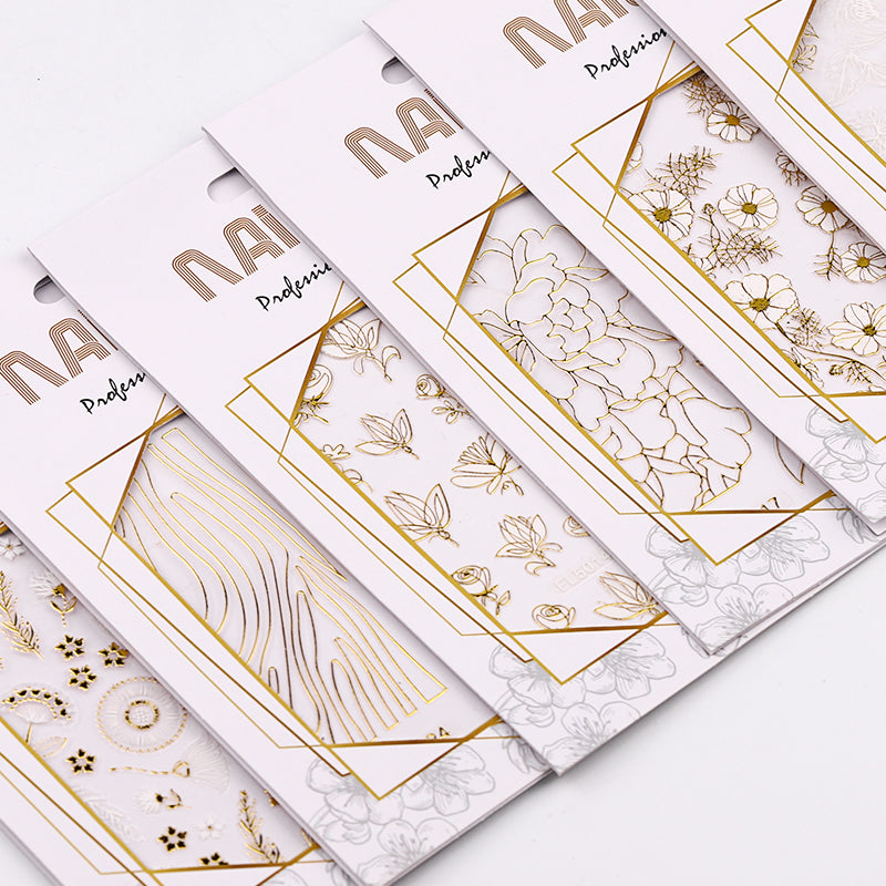 NS5D017  ForLife 3D Mesh Nail Art Sticker Gold Silver Lace Hollow Net Line Foil Design Manicure Decal Wraps Decorations Accessories