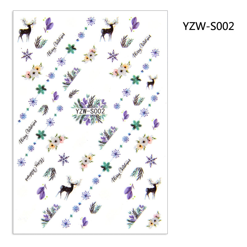 NS5D007  1pcs Christmas Winter Nail Sticker Robin Snow Flower New Year Halloween 3D Decals Nail Art Design Decor Accessories