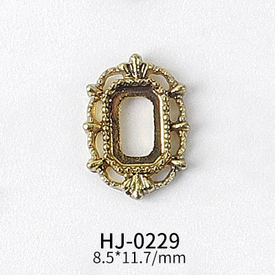 NZJ044 Gold Heart Rectangle Waterdrop Metal Frame with Rainbow Shell Nail Alloy Art Charms Deco Nail Stickers Decals Tools