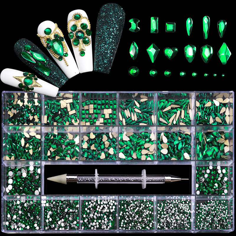 NRB010 New green shiny rhinestones Flat Bottom Glass nail rhinestone art decoration rhinestones