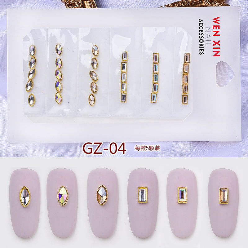NRS007 ForLife 6 Grid Pack Flatback Nail Art Crystal Rhinestones Zircon Decorations 3d Alloy Retro Nail Accessories DIY tools