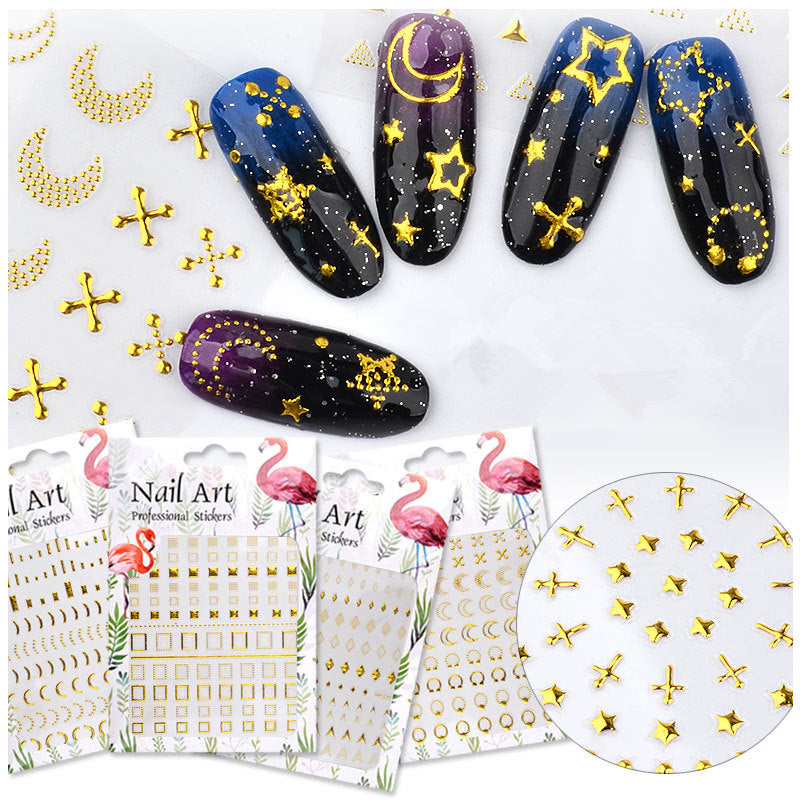 NS5D015  ForLife 1 Sheet Metallic Nail Art Stickers Mixed Geometric Patterns 3d Gold Hollow Adhesive Sticker Decoration