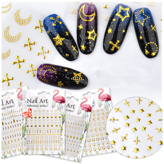 NS5D015  ForLife 1 Sheet Metallic Nail Art Stickers Mixed Geometric Patterns 3d Gold Hollow Adhesive Sticker Decoration