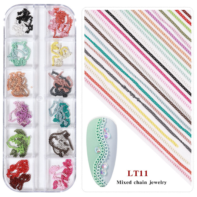 NDE054 ForLife new 12 grid boxed chain DIY nail art decoration metal rhinestone gold and silver chain