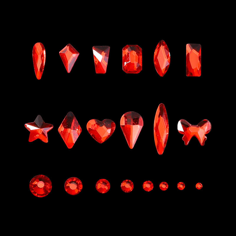 NRB013 Shiny Red Nail Art Shape Fancy Shaped In Box Flat Bottom Glass nail rhinestone art decoration rhinestones