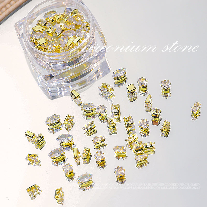 NZJ028 10pcs/box Mini Zircon Claw Nail diamond Art Decoration Gold Silver Gem Nail Jewelry Horse Eyes Water Drop Shaped Deisgn Charms