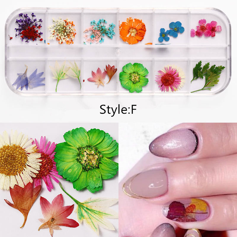 NDE001 ForLife Mix Dried Flowers Nail Decorations Jewelry Natural Floral Leaf Stickers 3D Nail Art Designs Polish Manicure