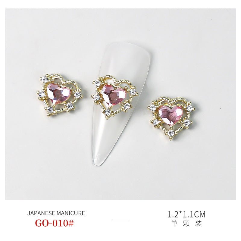 NZJ069 3D Designer Luxury Zircon Crystal Rhinestone Nail Charms Kawaii Gold Metal Alloy Charms for Nail Jewelry