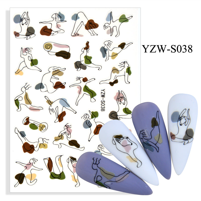 NS5D003 Hot Sale Simple Line Geometric Face Nail Sticker Avocado Fruit Nail Sticker 3d