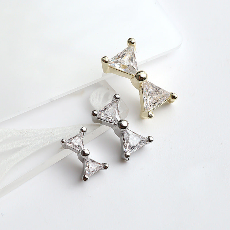 NZJ045 Luxury Rhinestones Gems Butterfly Bow Tie Silver Zircon Metal Alloy 3D Nail Charms