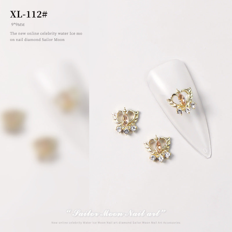 NZJ068 Loving Heart Nail Decorations Valentine's Day Luxury Diamond Gilding Charms Glitter Hearts Shape Rhinestones Nail Supplies